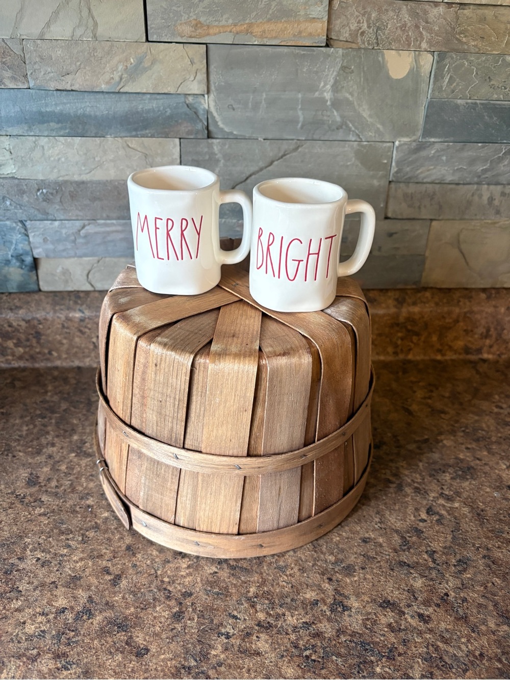 Rae Dunn mini White Mugs Set - MERRY & BRIGHT